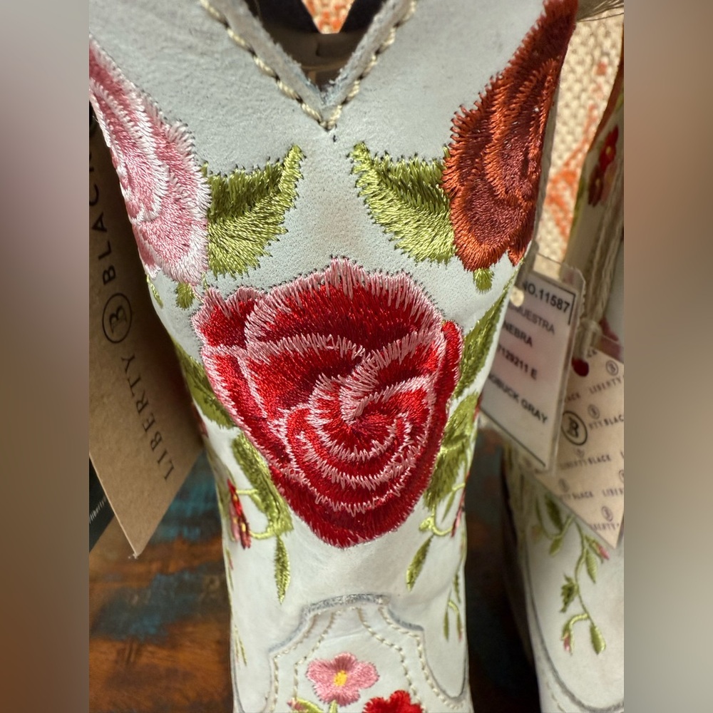 One of a kind Liberty Black Ginebra gray floral embroidered boots. New with tags - Picture 8 of 8